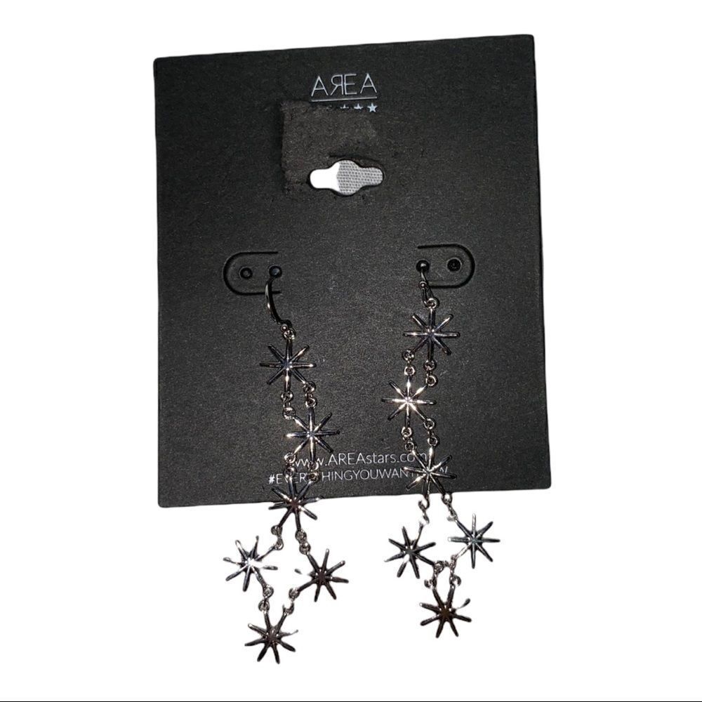 Area Stars Silver Tone Star Drop Earrings New - Picture 2 of 3